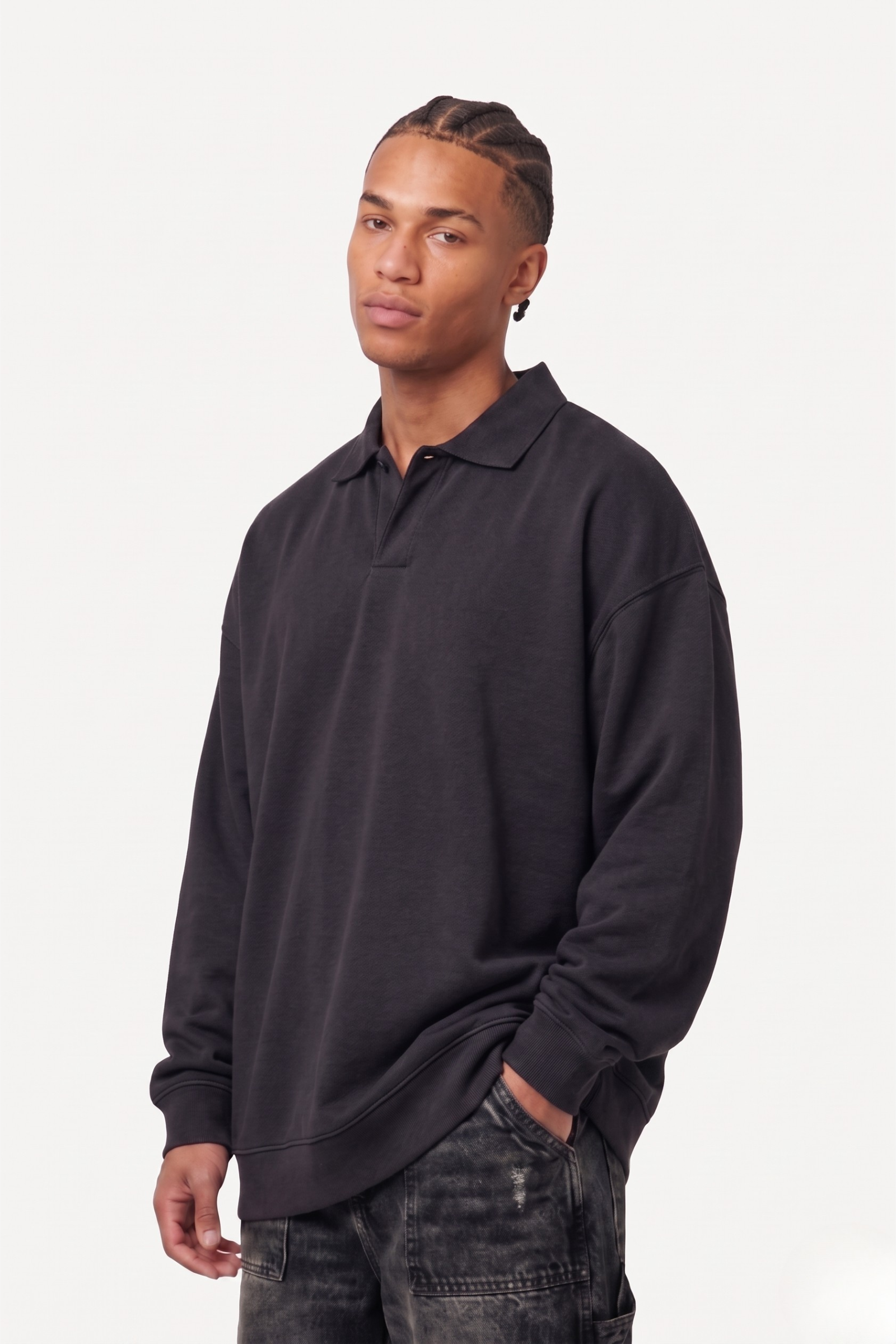 "Ready" Long Sleeve Polo Shirt Black