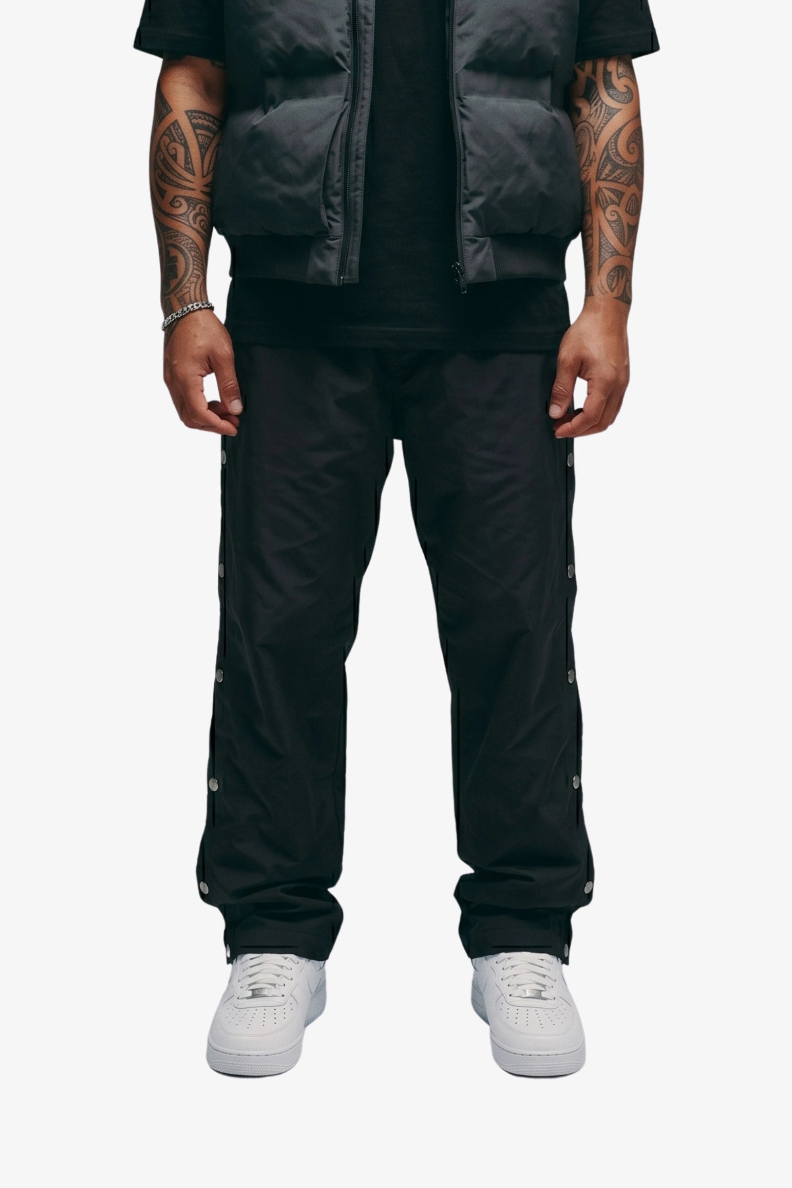 "Phoenix" Snap Button Track Pants Black