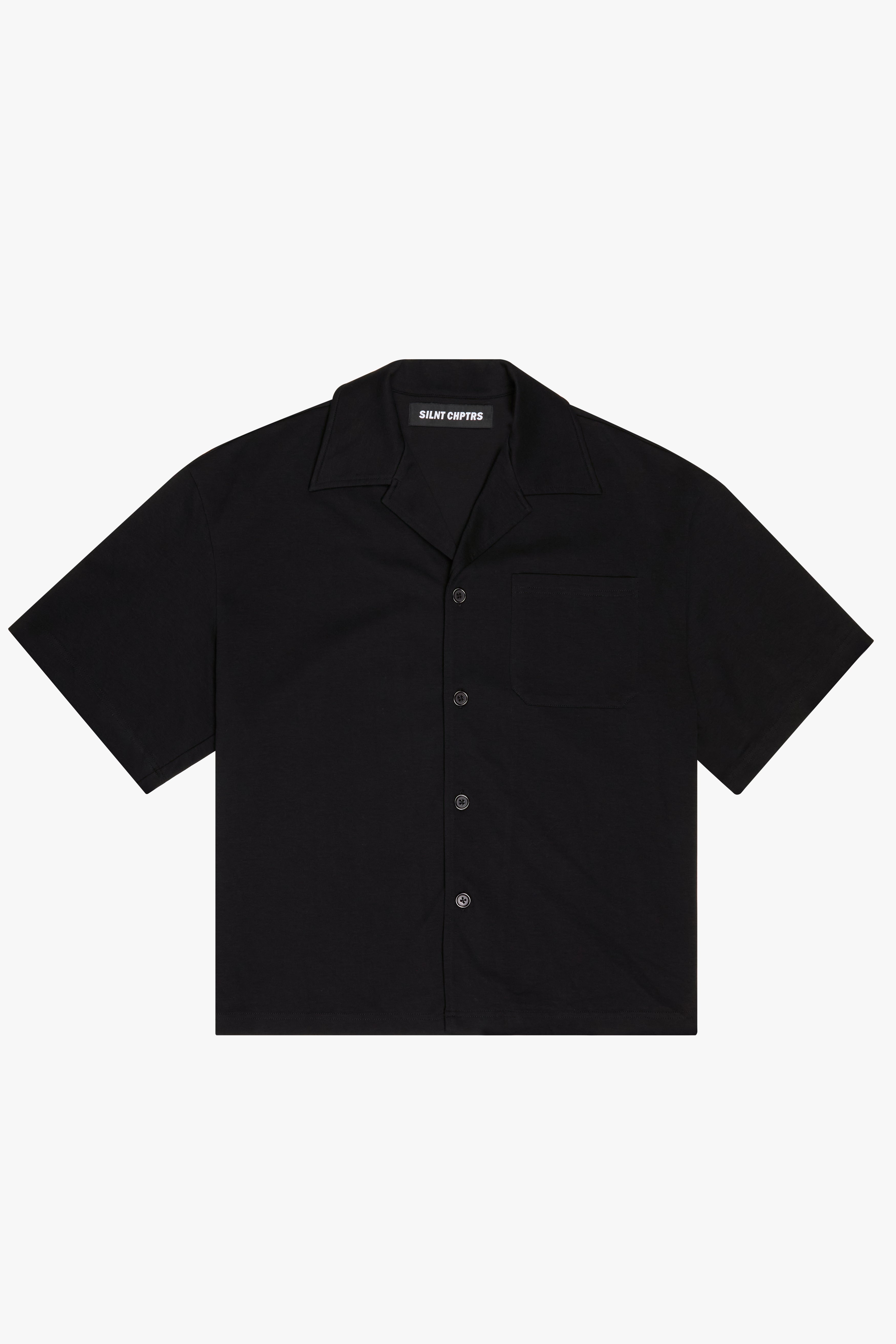 "Santorini" Black Boxy Button Down Short Sleeve