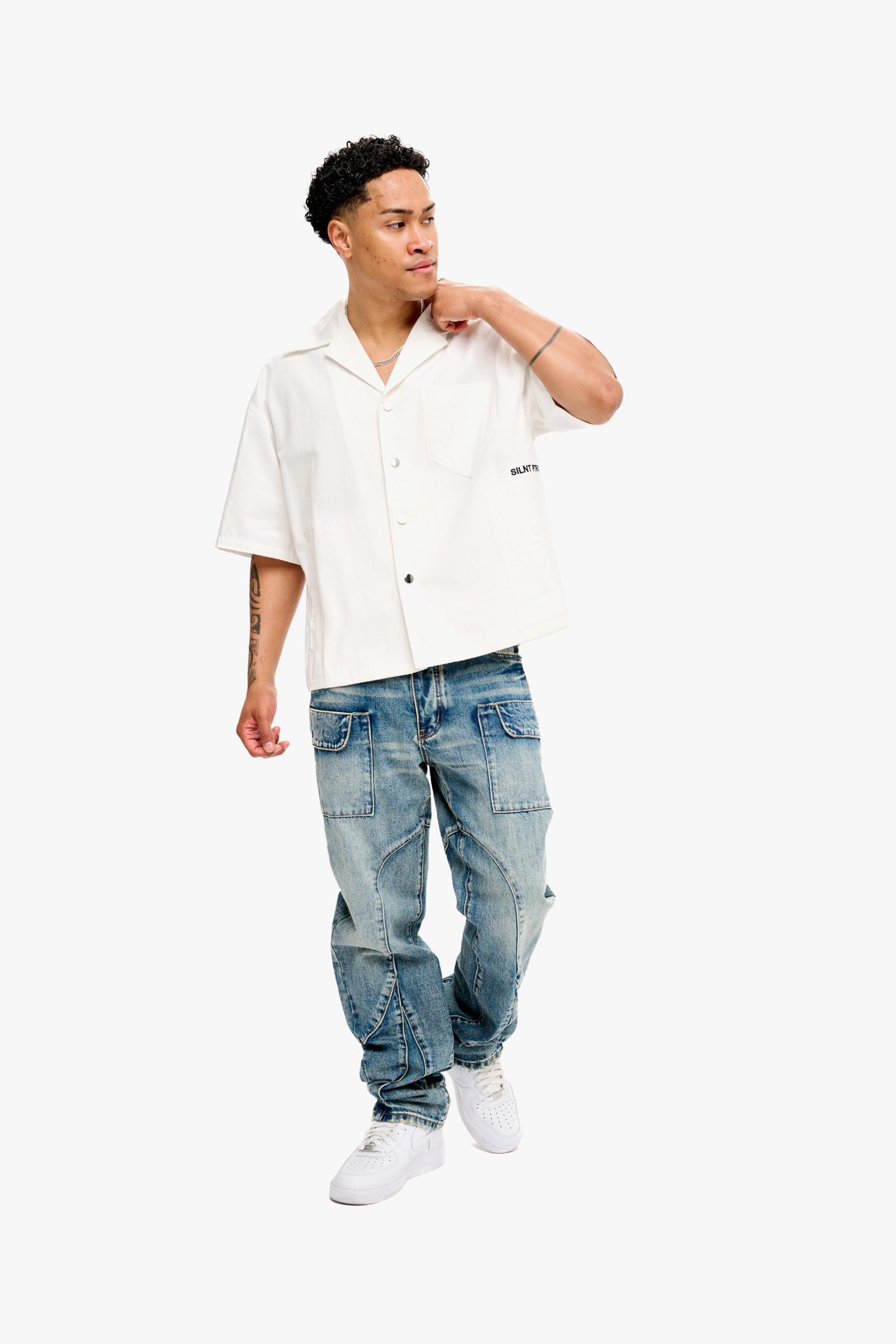No Peace Button Down - White