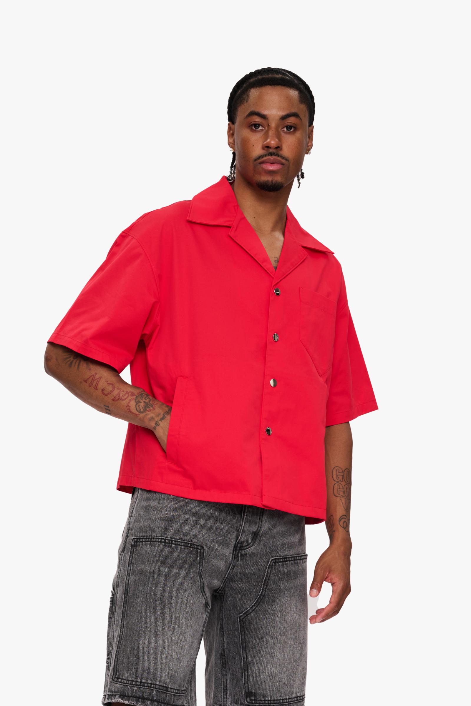 "Meantime" Red Button Down