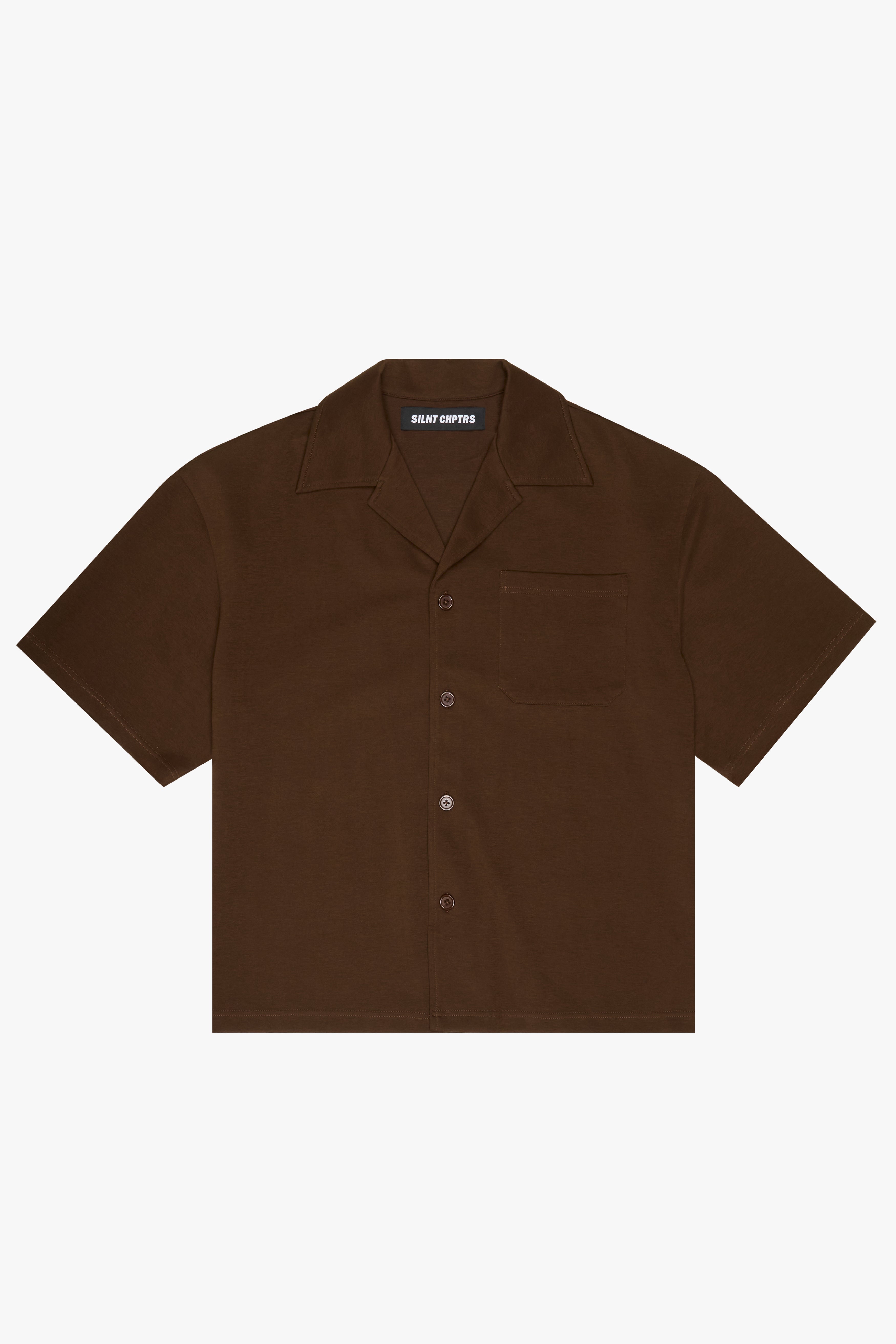 "Santorini" Brown Boxy Button Down Short Sleeve