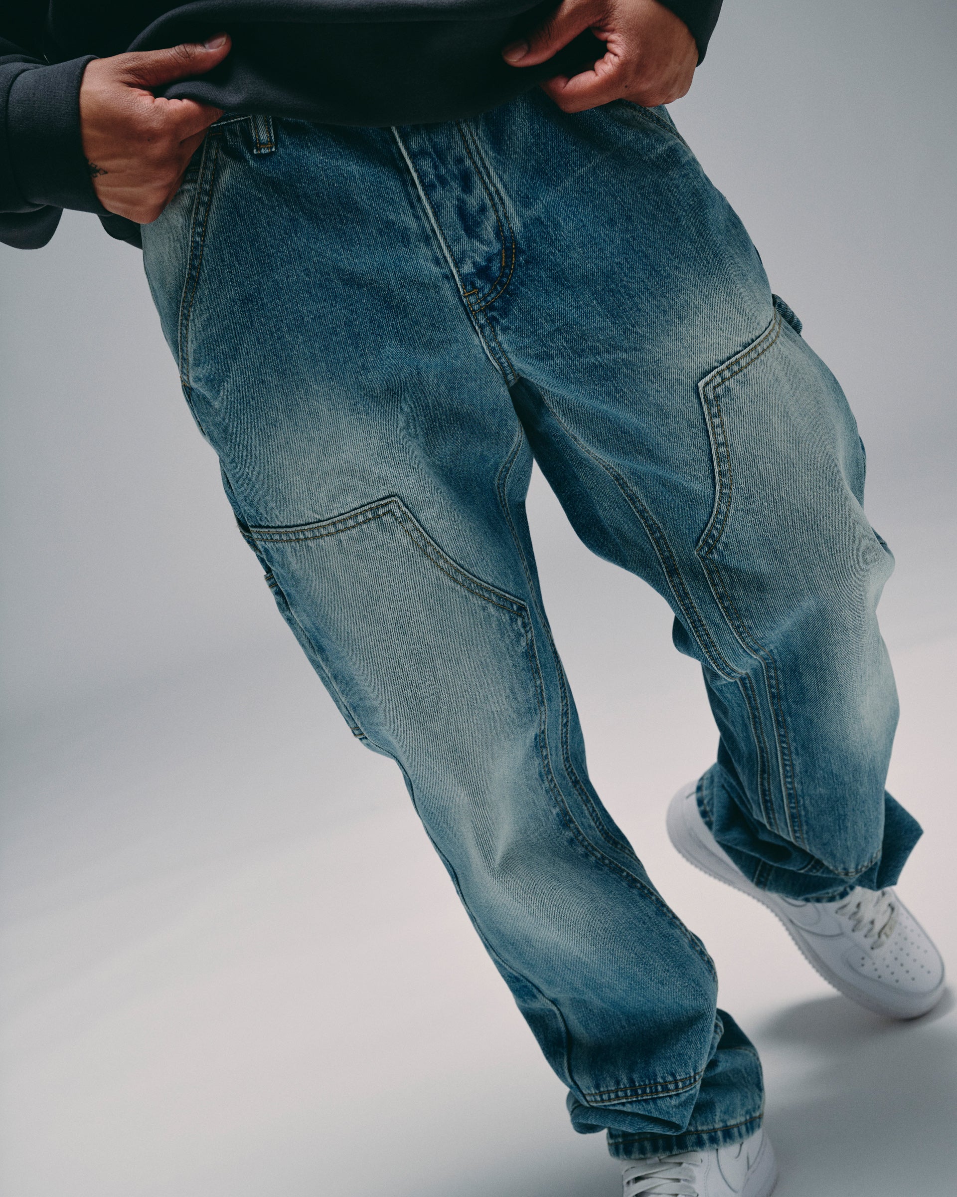 "Rancher" Light Blue Wash Washed Stitch Jeans