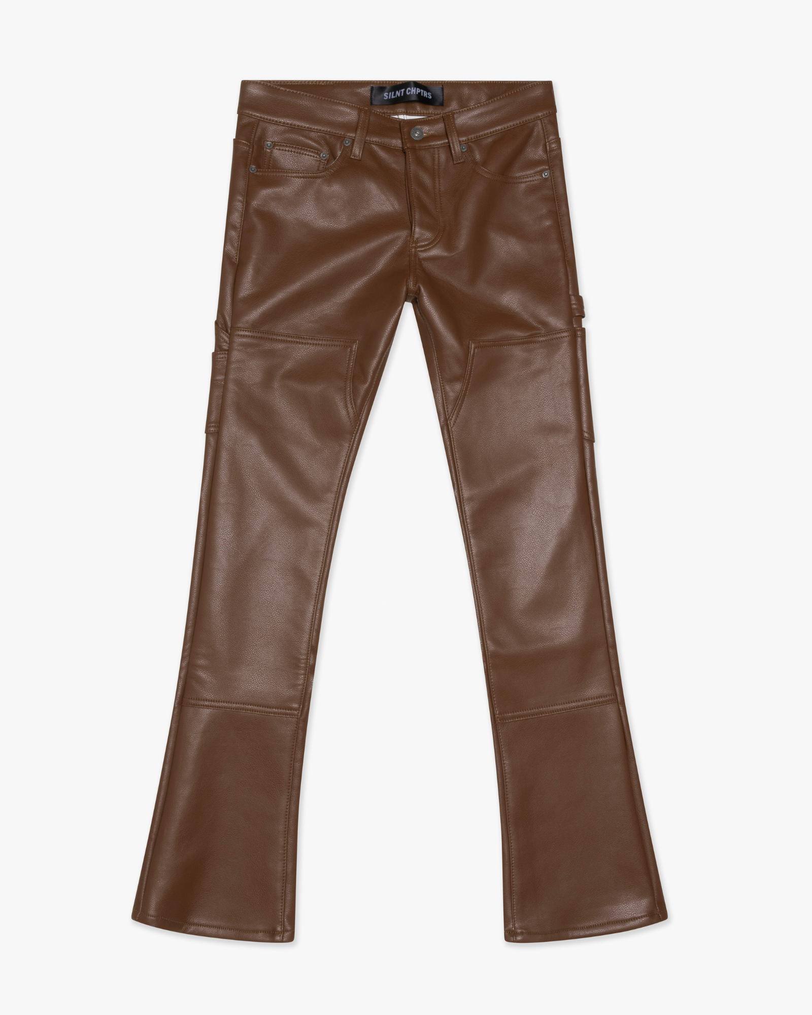 "Cuero" Brown Leather Stacked Jeans