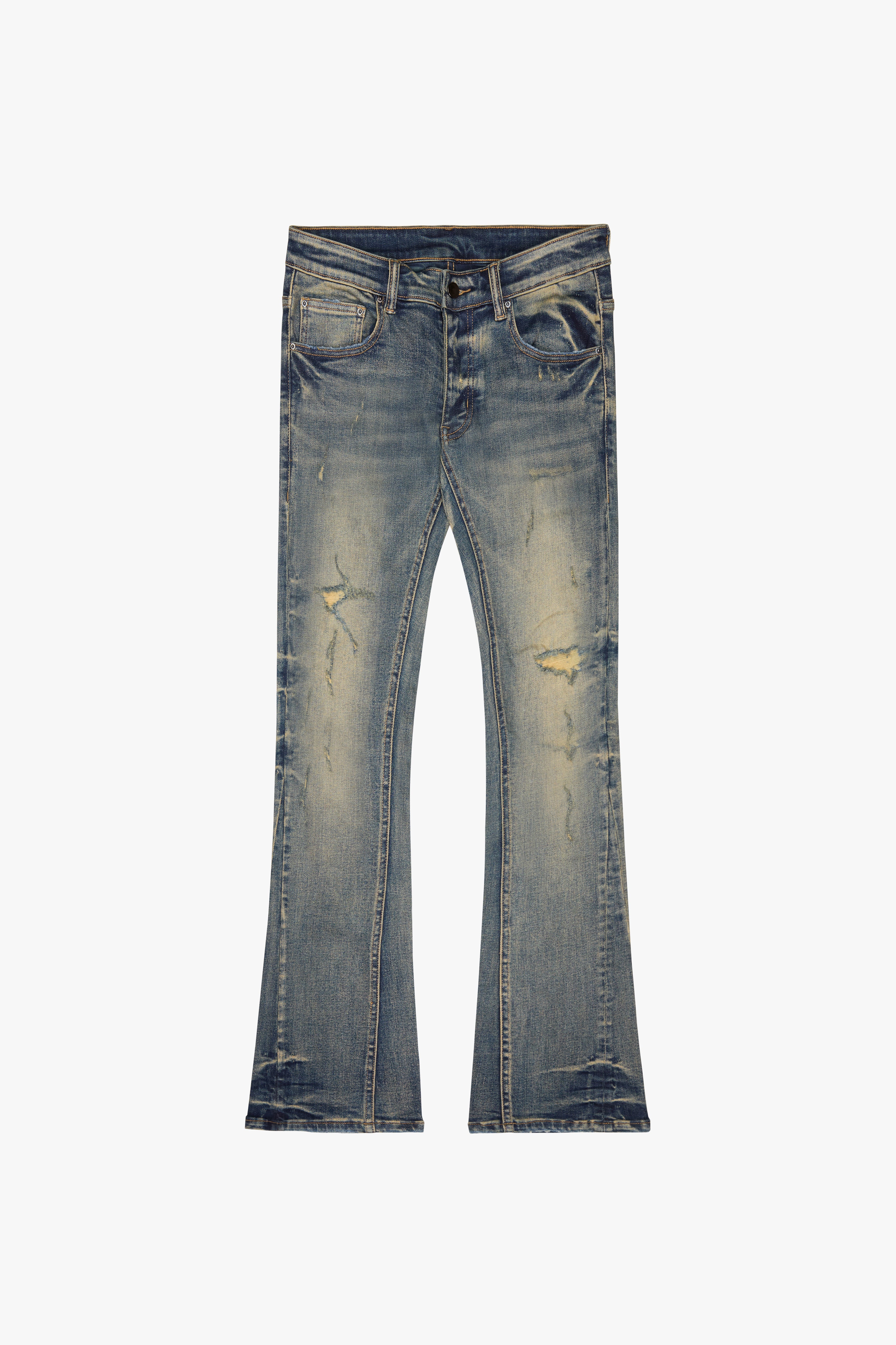 "Reality" Blue Vintage Washed Stacked Flare Jeans