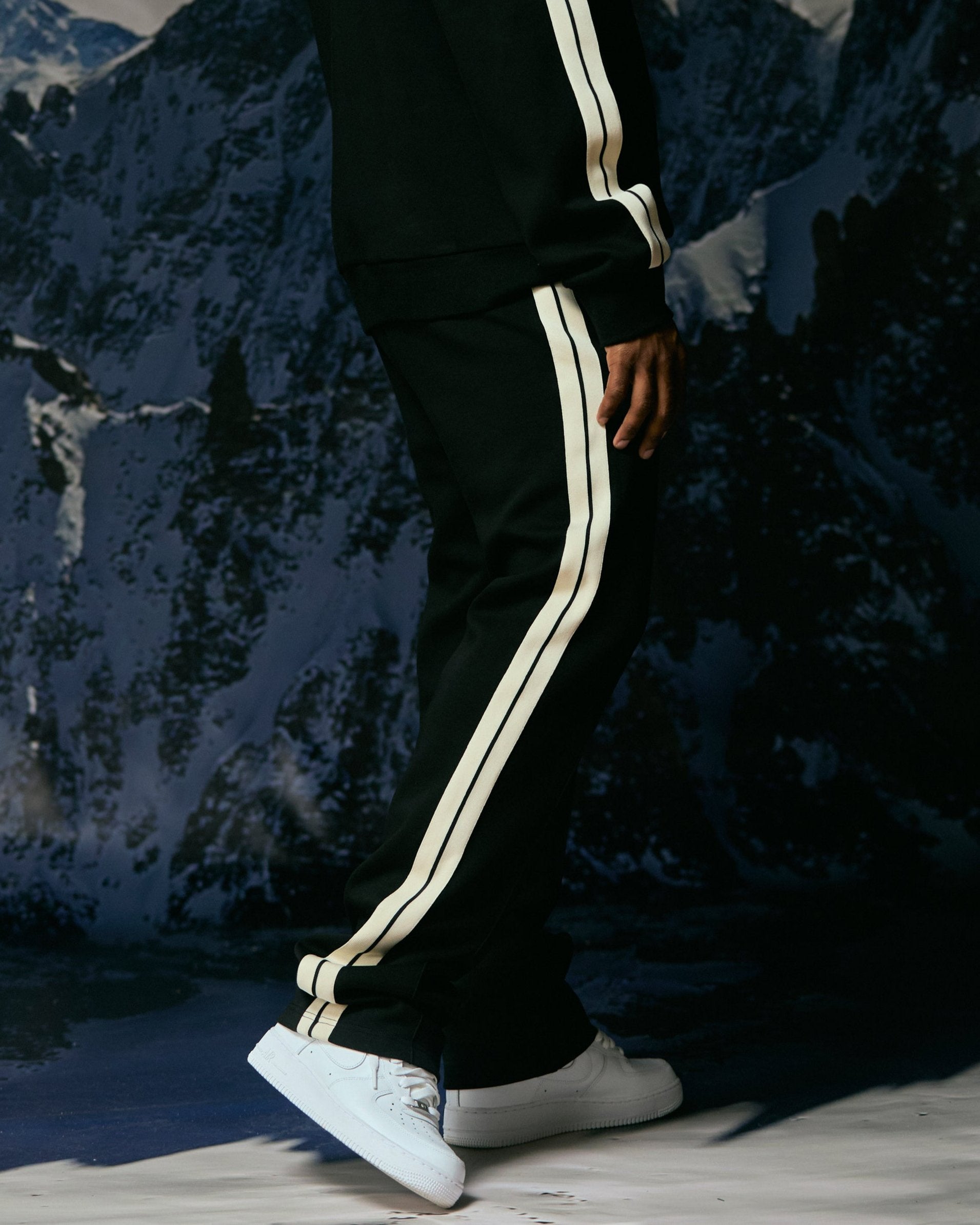 "Field" Black Dual Stripe Track Pants