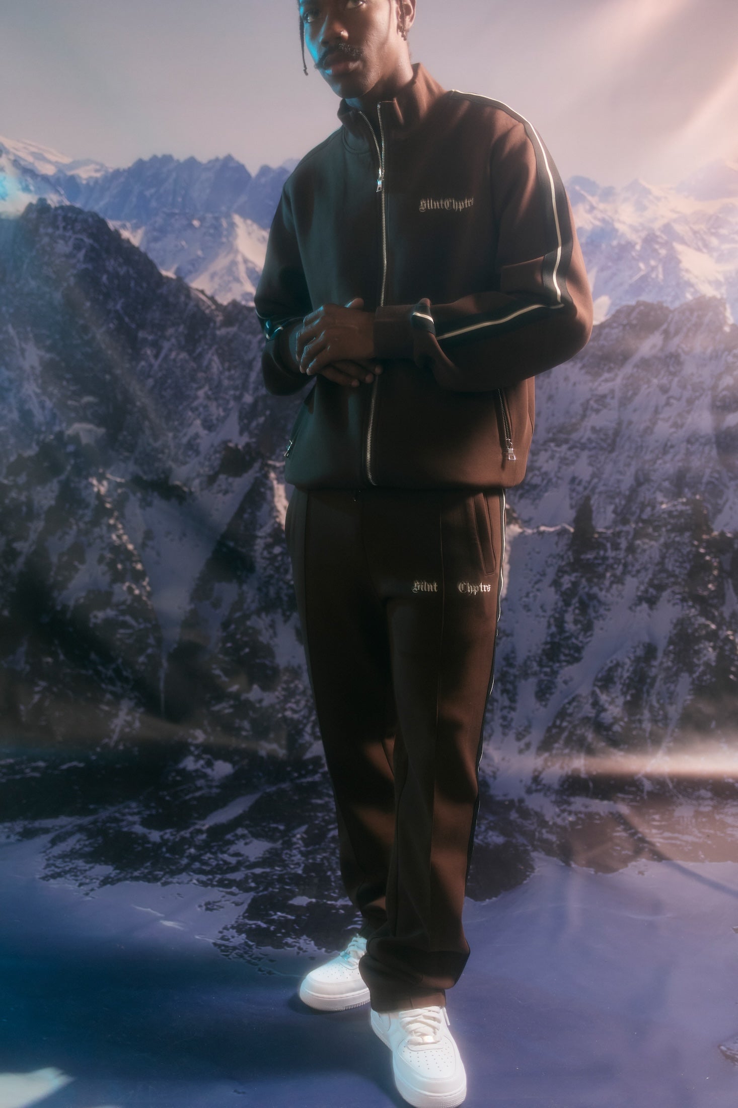 "Field" Brown Dual Stripe Track Pants