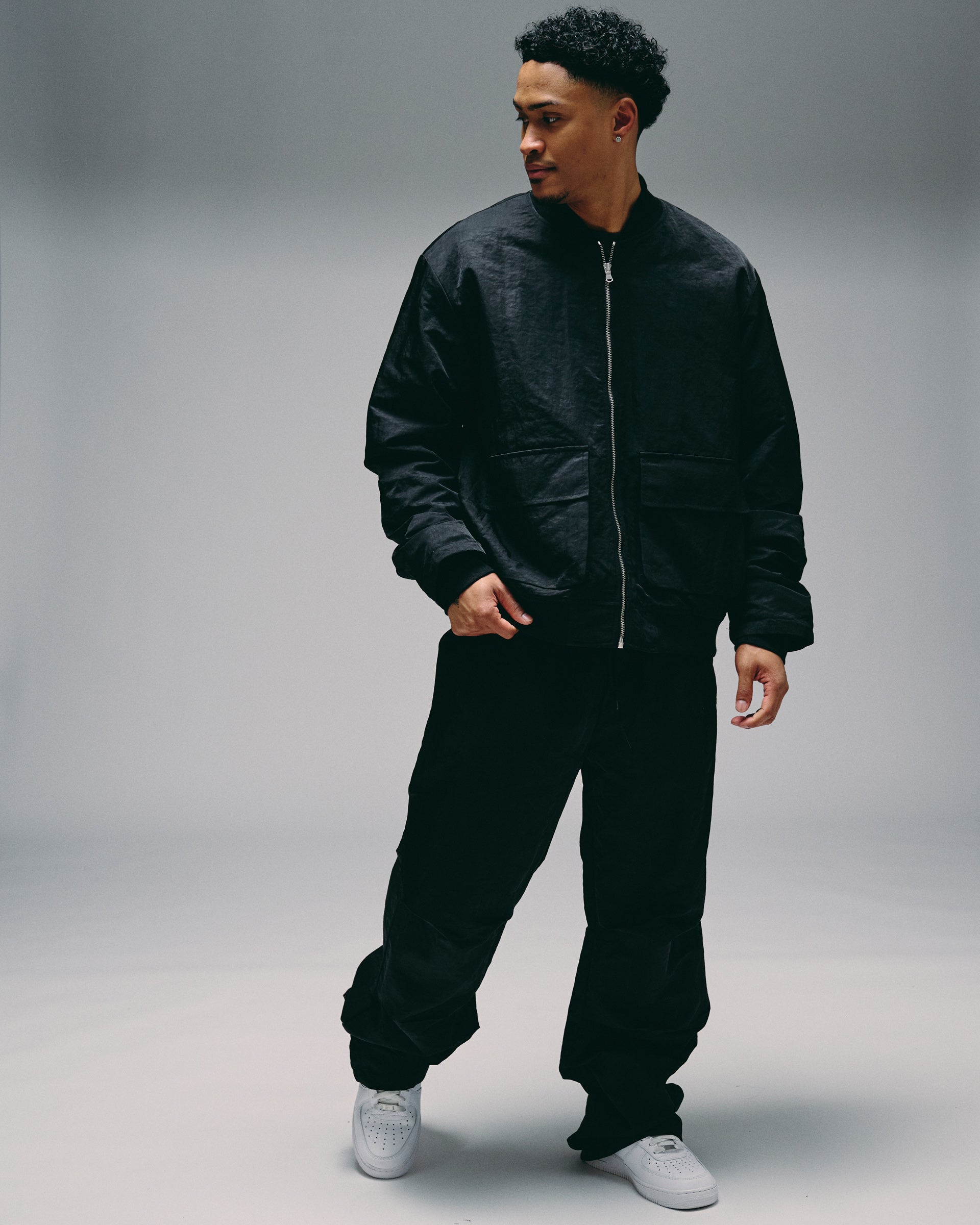 "Young" Black Baggy Cargo Pants