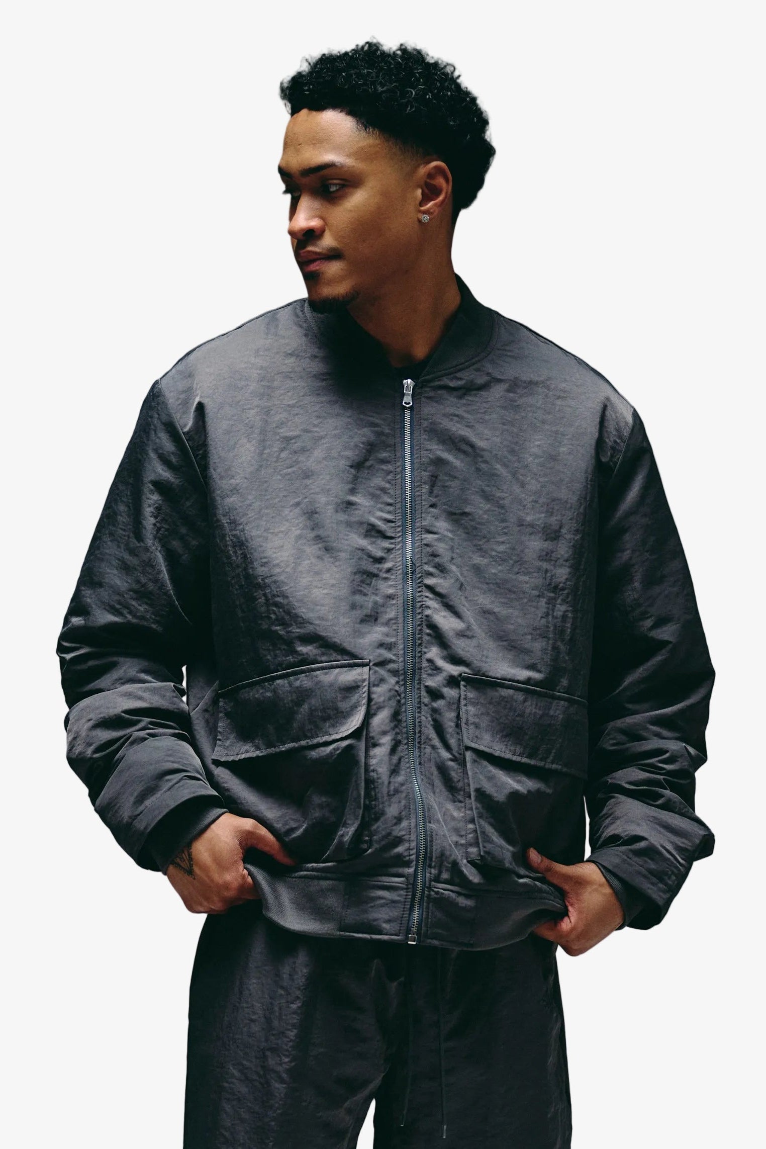 "Coach" Nylon Bomber Jacket Grey