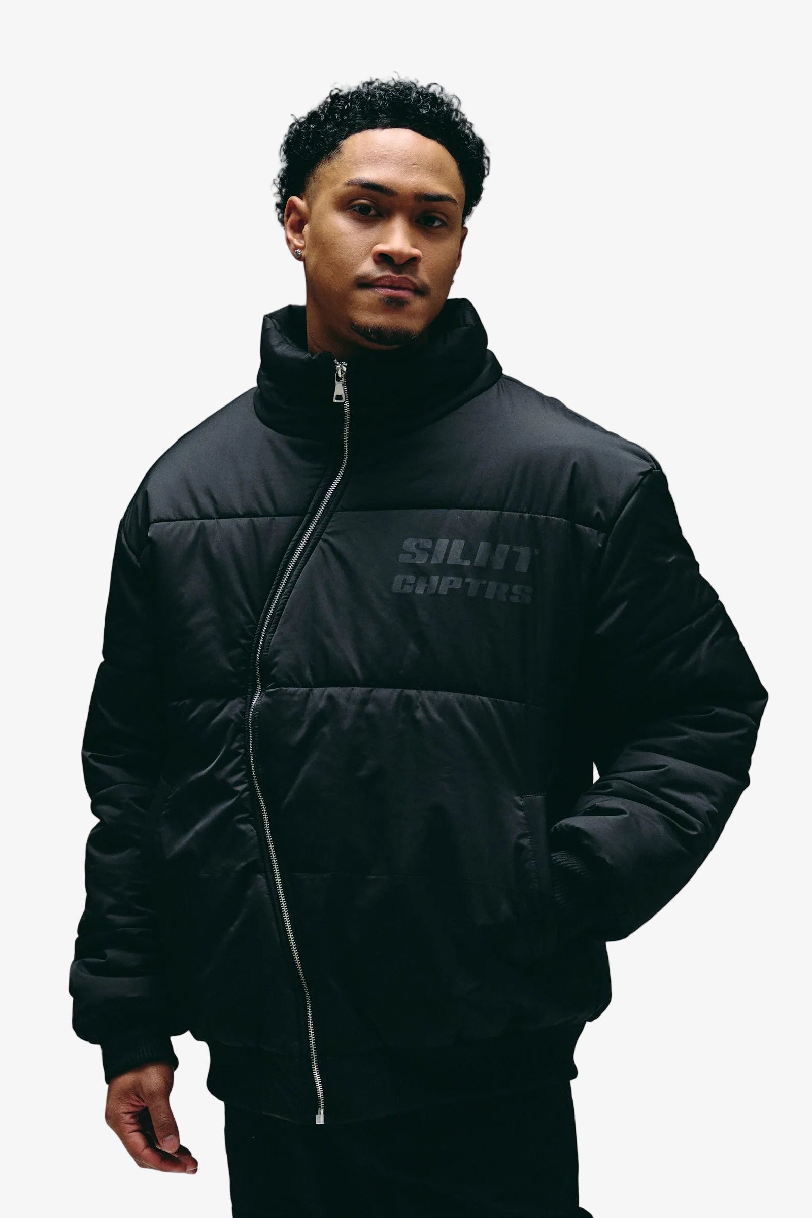 "Irregular" Asymmetrical Puffer Jacket Black