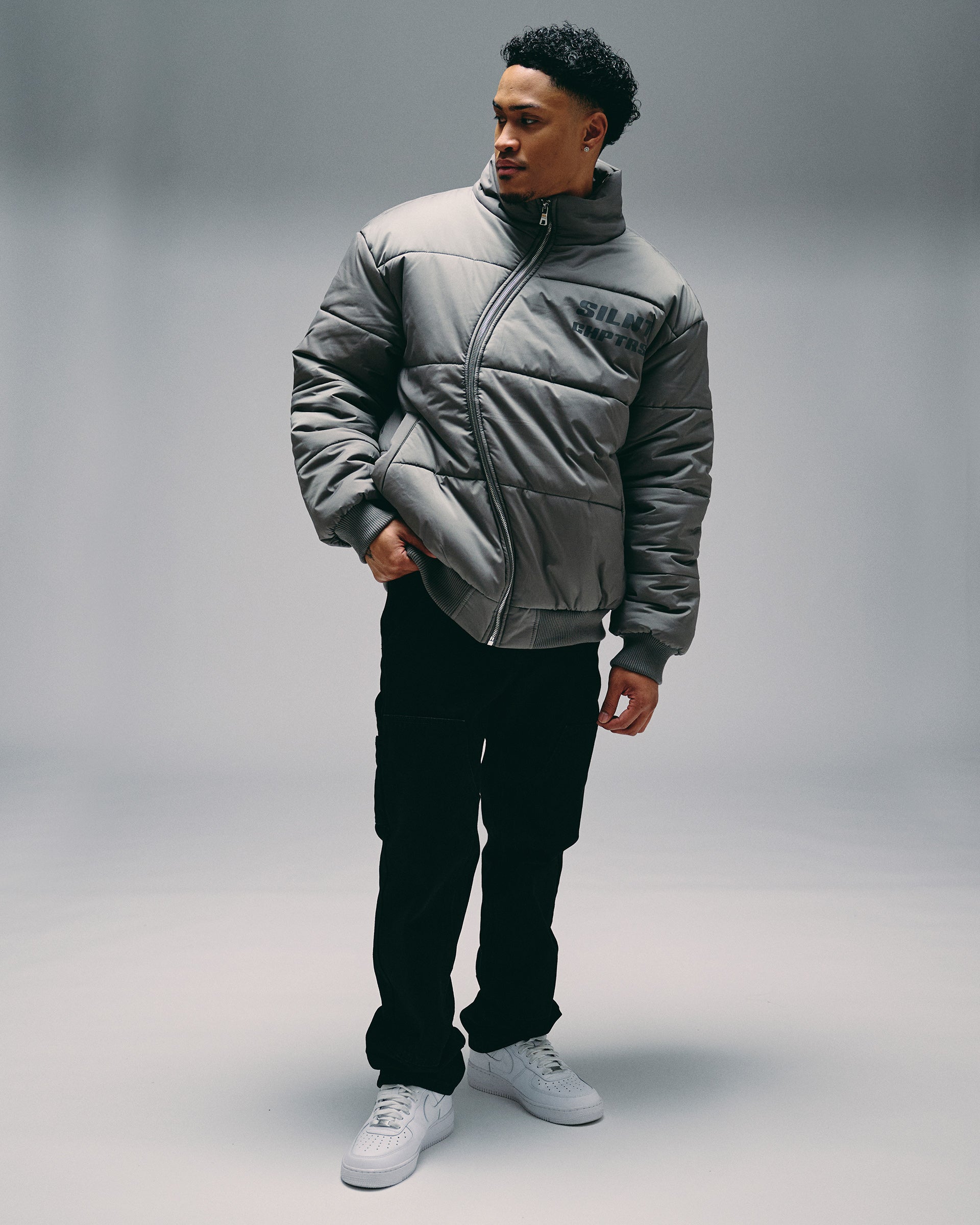 "Irregular" Grey Asymmetrical Puffer Jacket