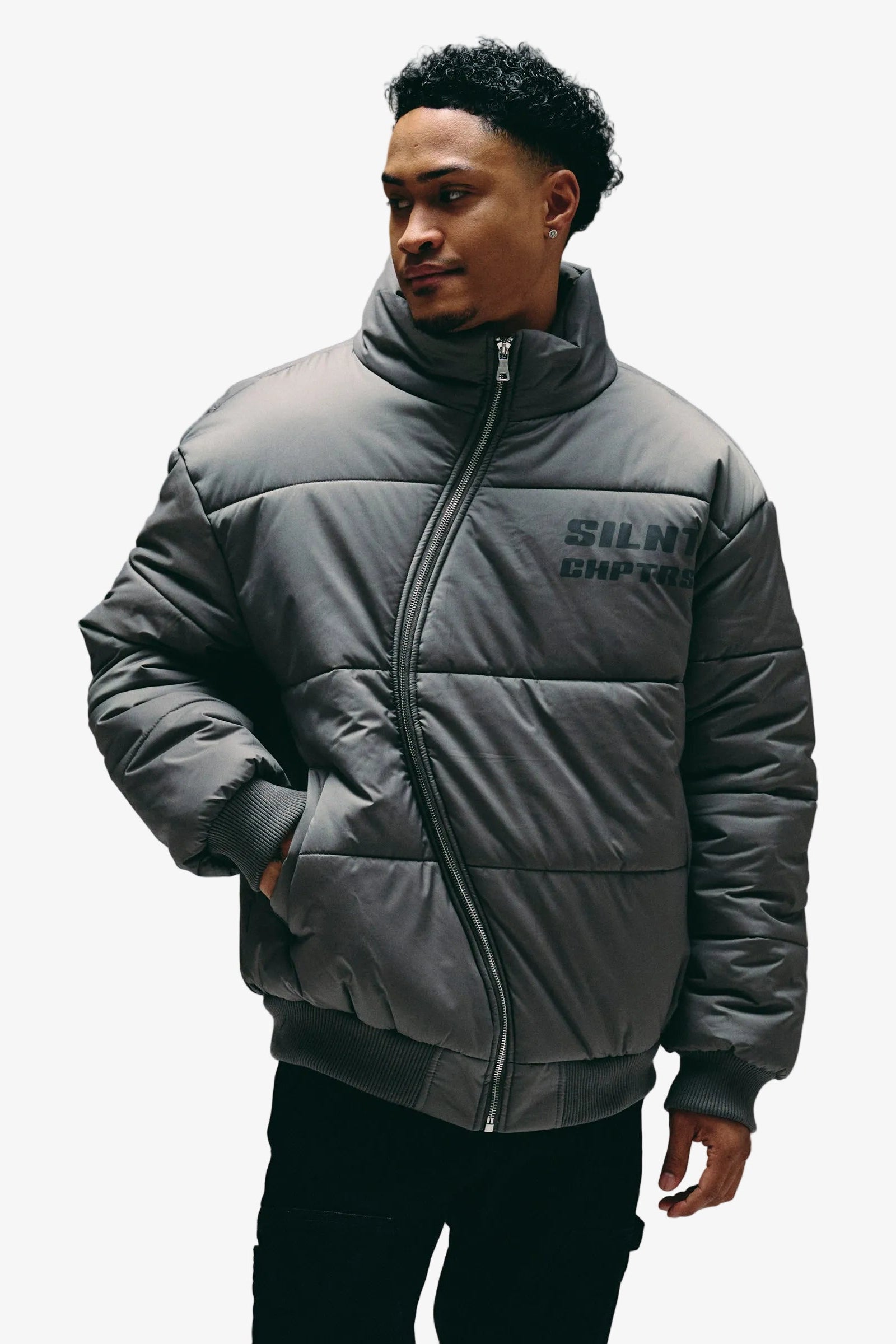 "Irregular" Asymmetrical Puffer Jacket Grey