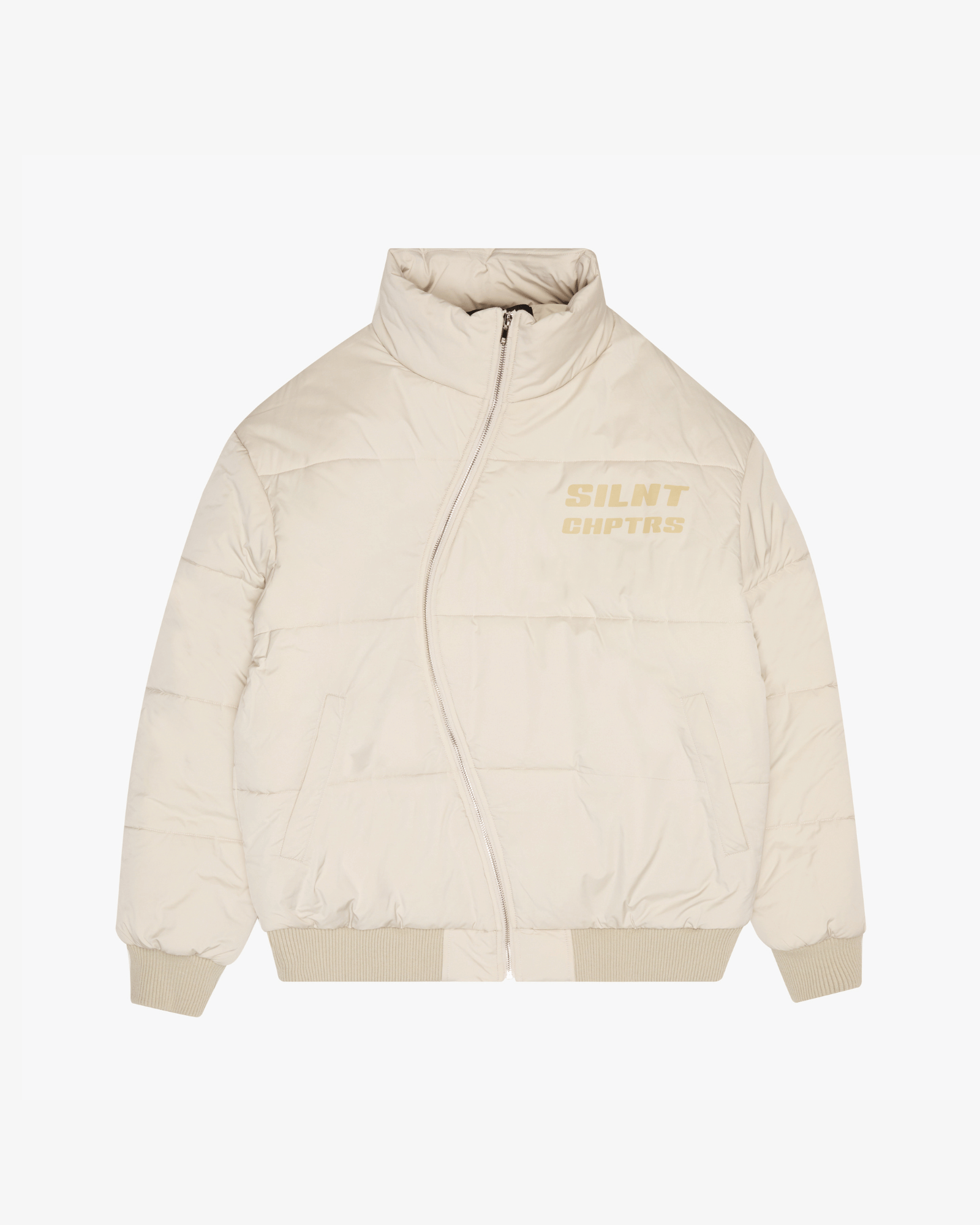 "Irregular" Cream Asymmetrical Puffer Jacket