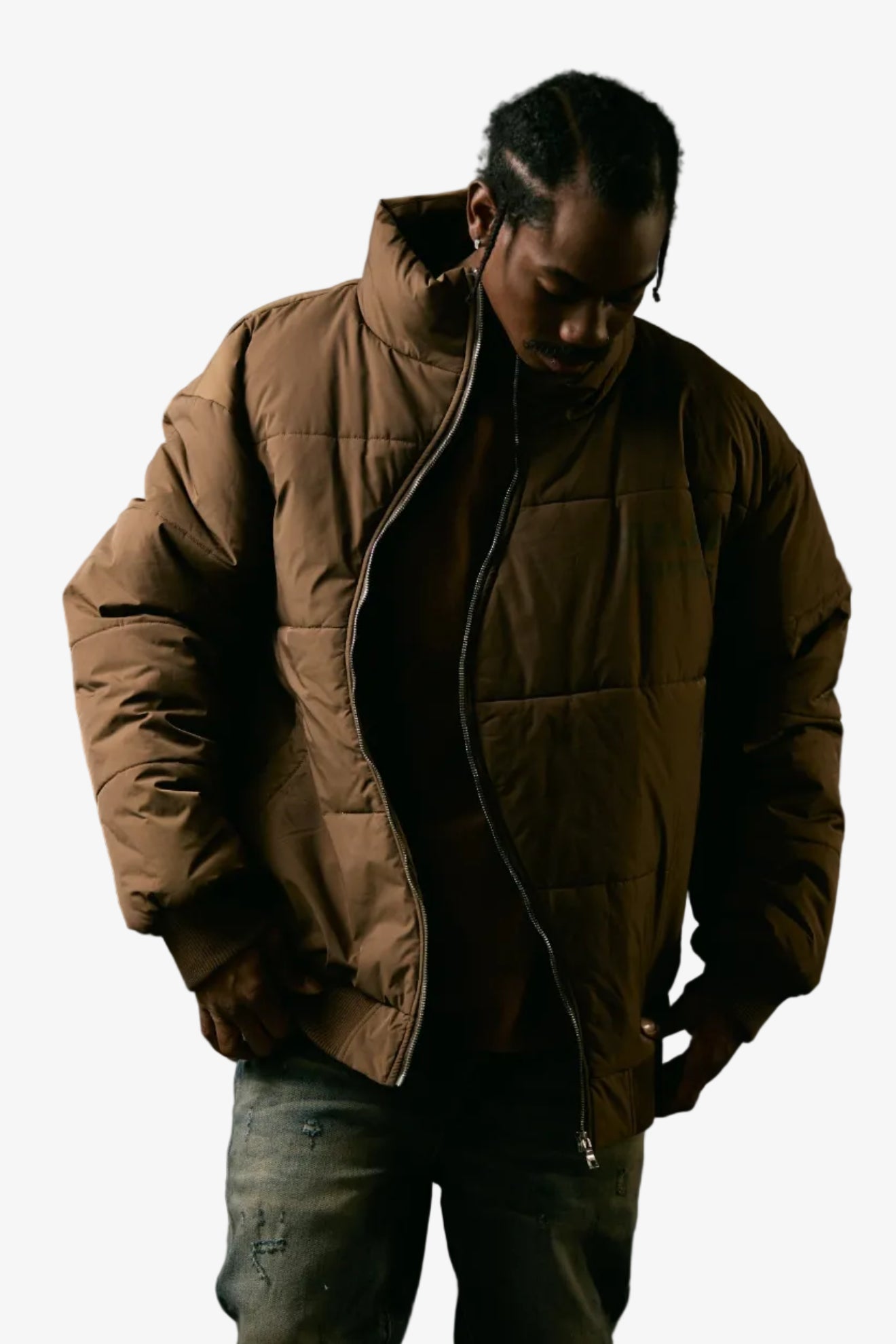 "Irregular" Asymmetrical Puffer Jacket Brown