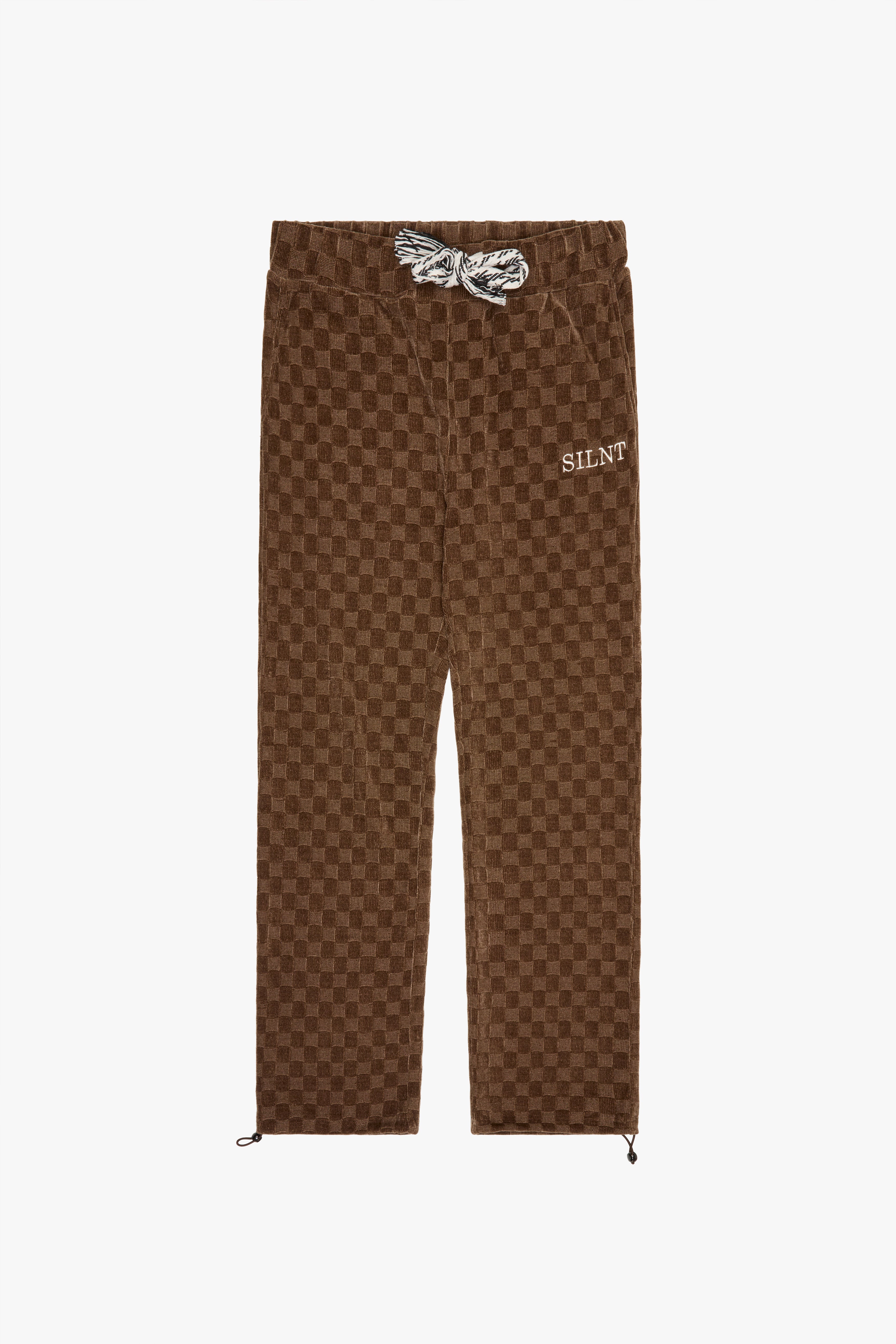 "Checkmate" Brown Velvet Joggers