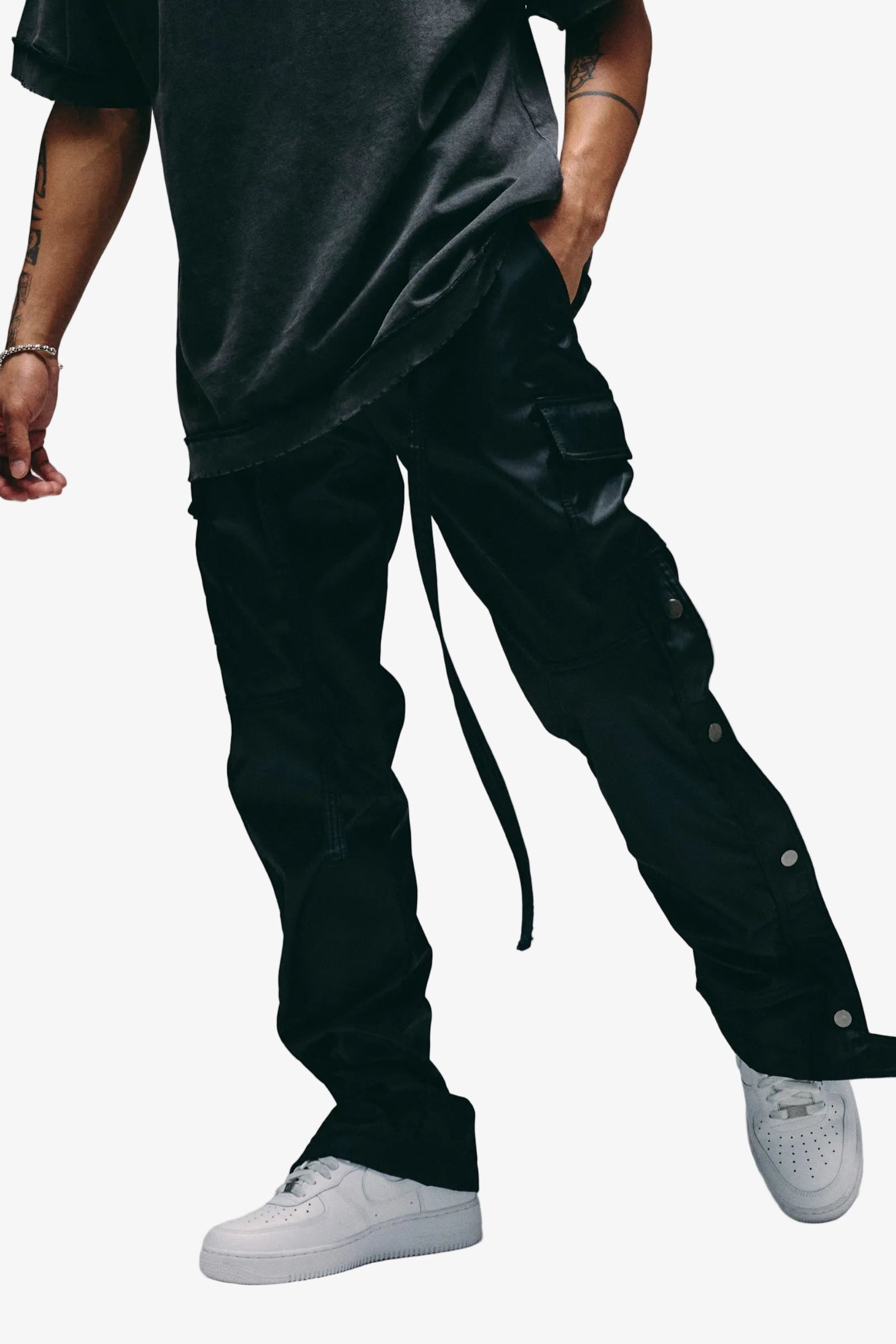 "Knight" Snap Button Cargo Pants Black