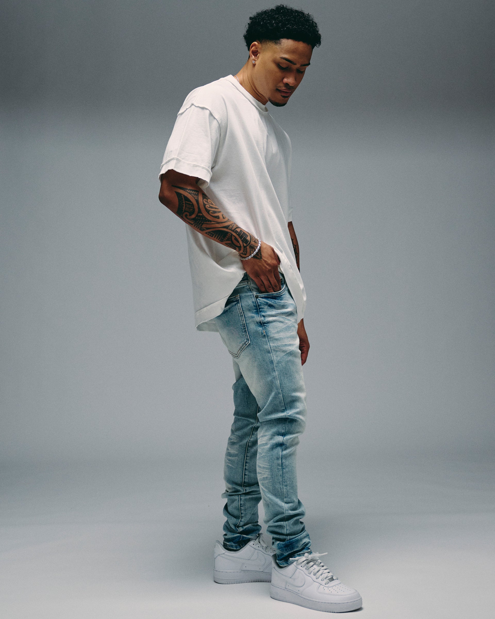 "Elevate" Distressed Light Blue Wash Skinny Jeans