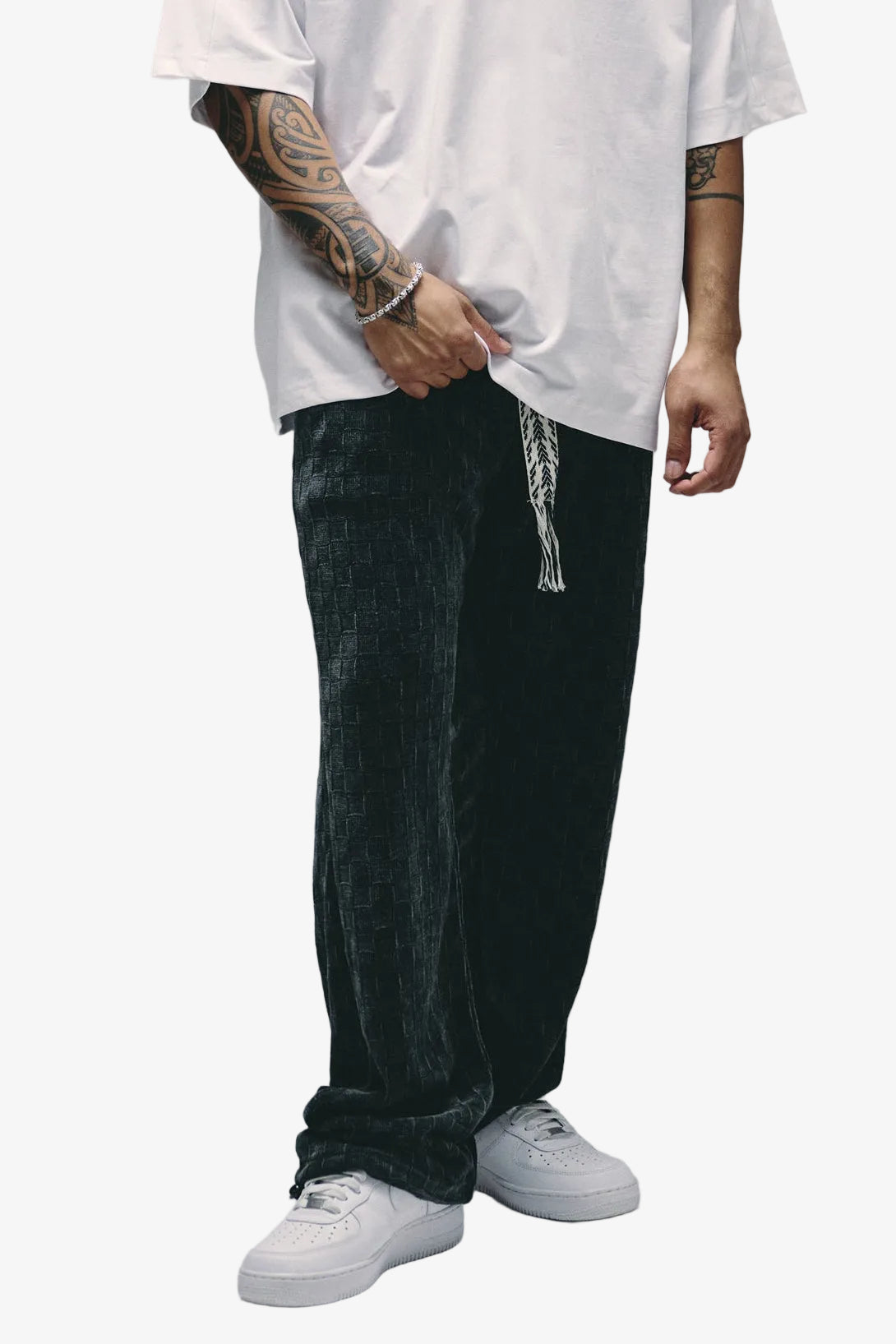 "Checkmate" Velvet Joggers Grey