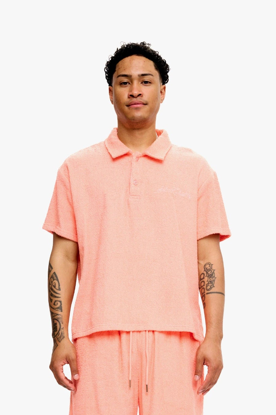 "Relevant" Woven Polo Shirt Rose Collar