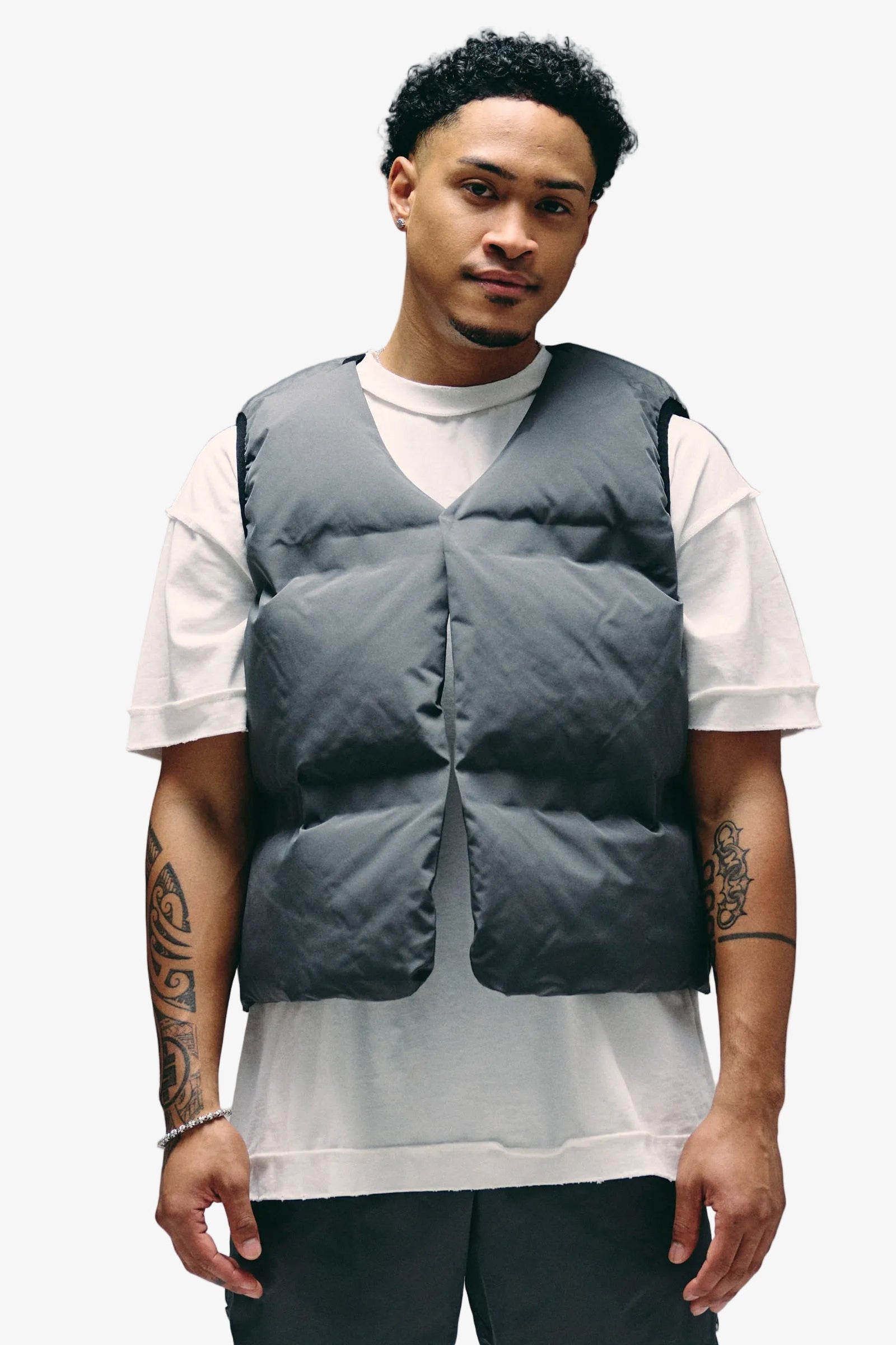 "Trophies" Cropped Puffer Vest Grey