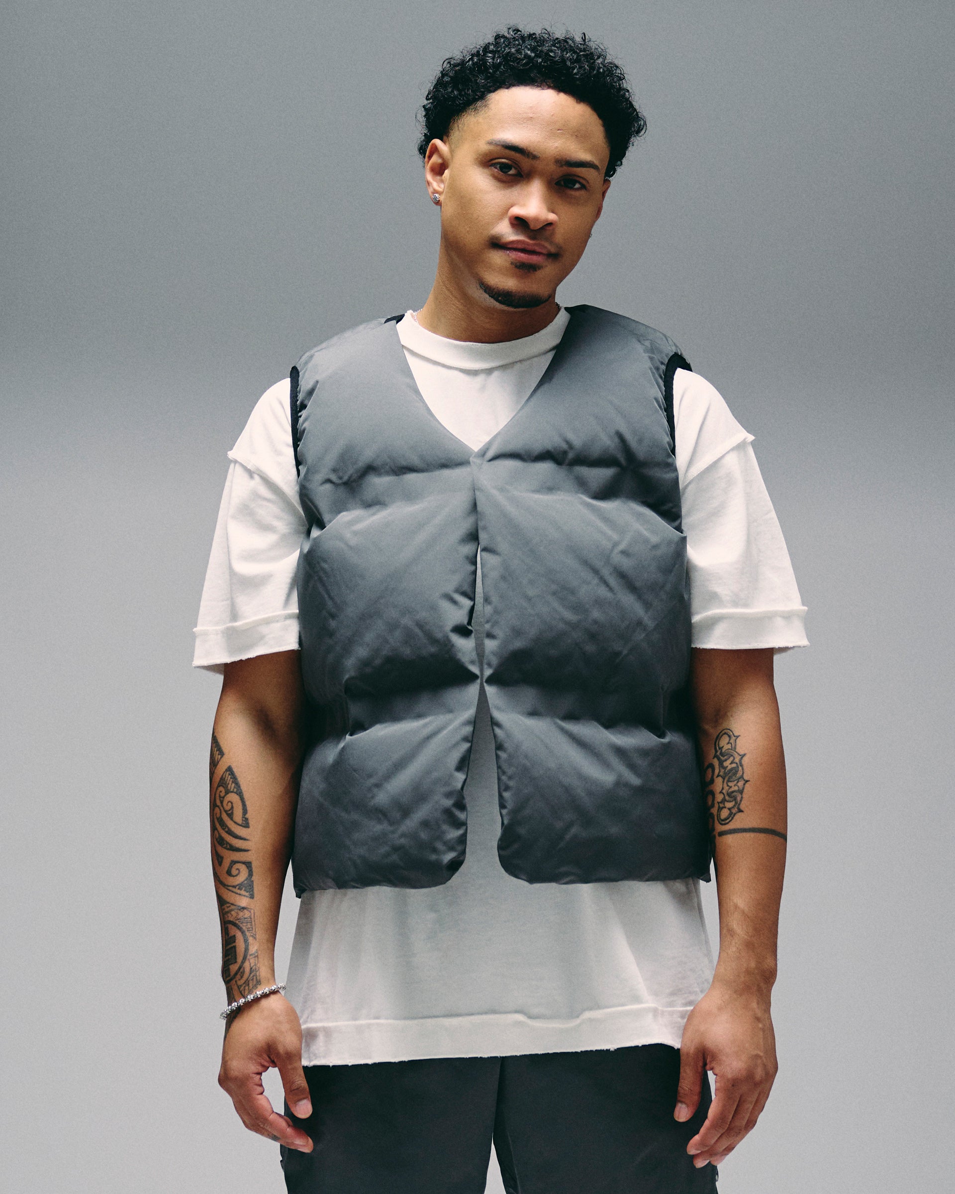 "Trophies" Grey Cropped Puffer Vest