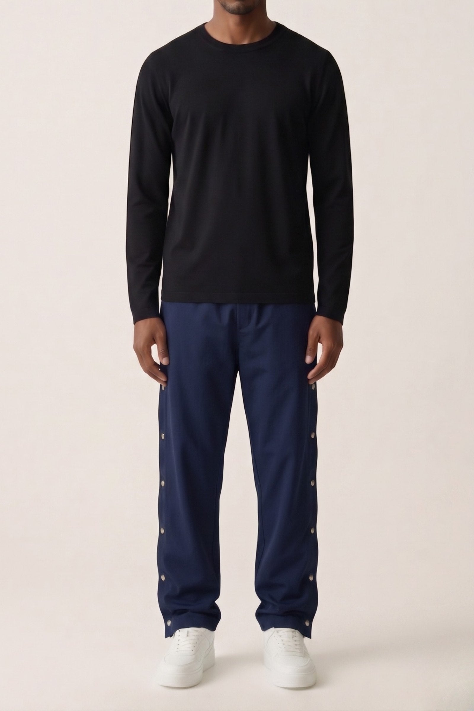 "Phoenix" Nylon Snap Button Pants Navy