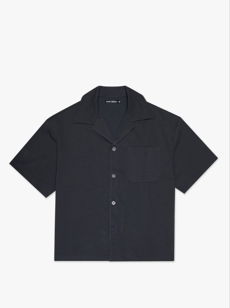 "Santorini" Grey Boxy Button Down Short Sleeve