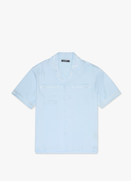 "Vibes" Button Down Light Blue