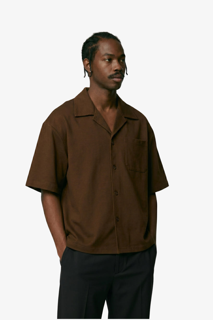 "Santorini" Boxy Button Down Shirt Brown