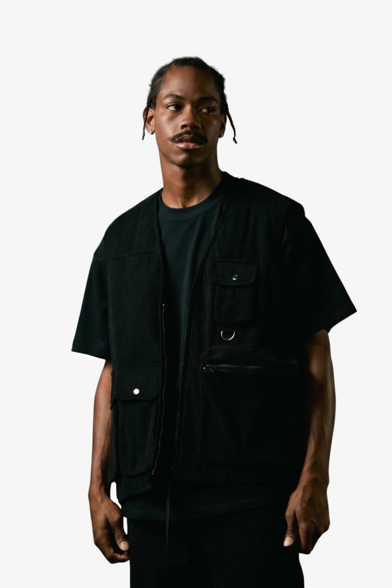 "Sergeant" Slim Fit Corduroy Vest Black